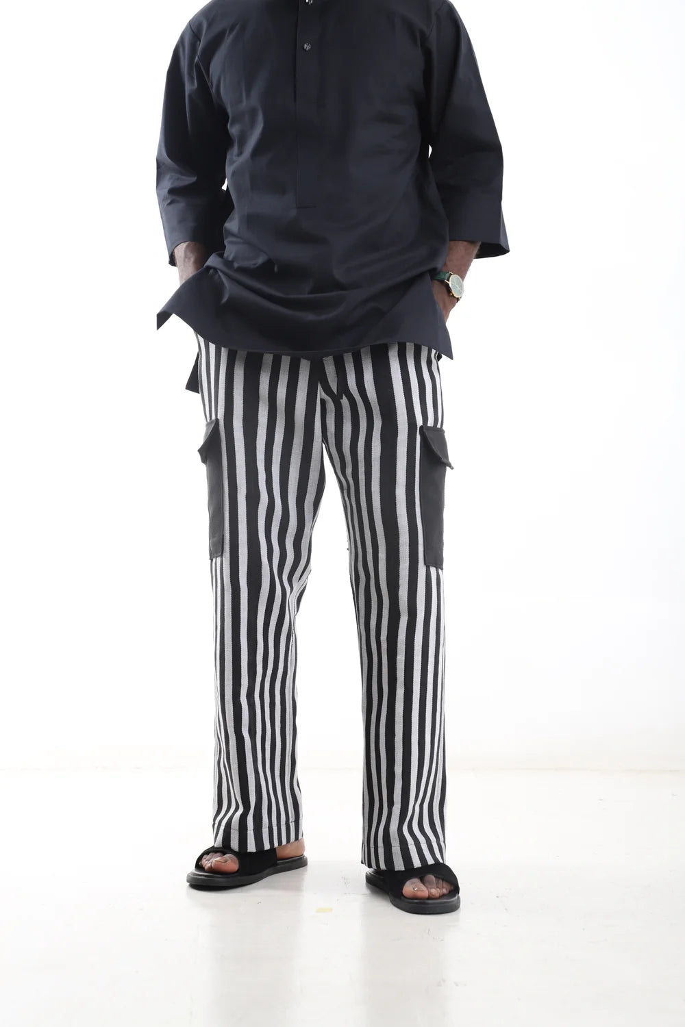 Aso-Oke Cargo Pants – Black Stripes