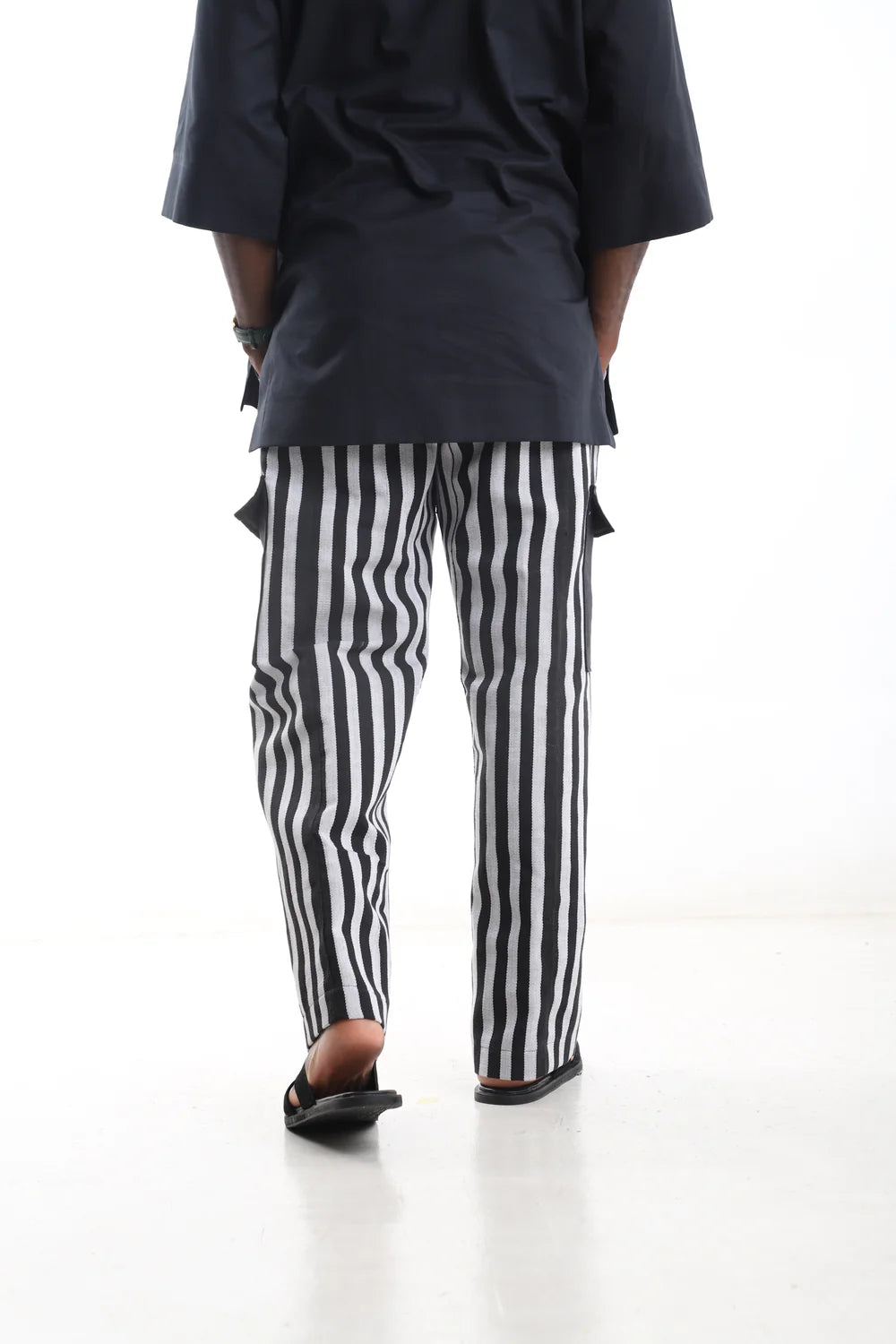 Aso-Oke Cargo Pants – Black Stripes