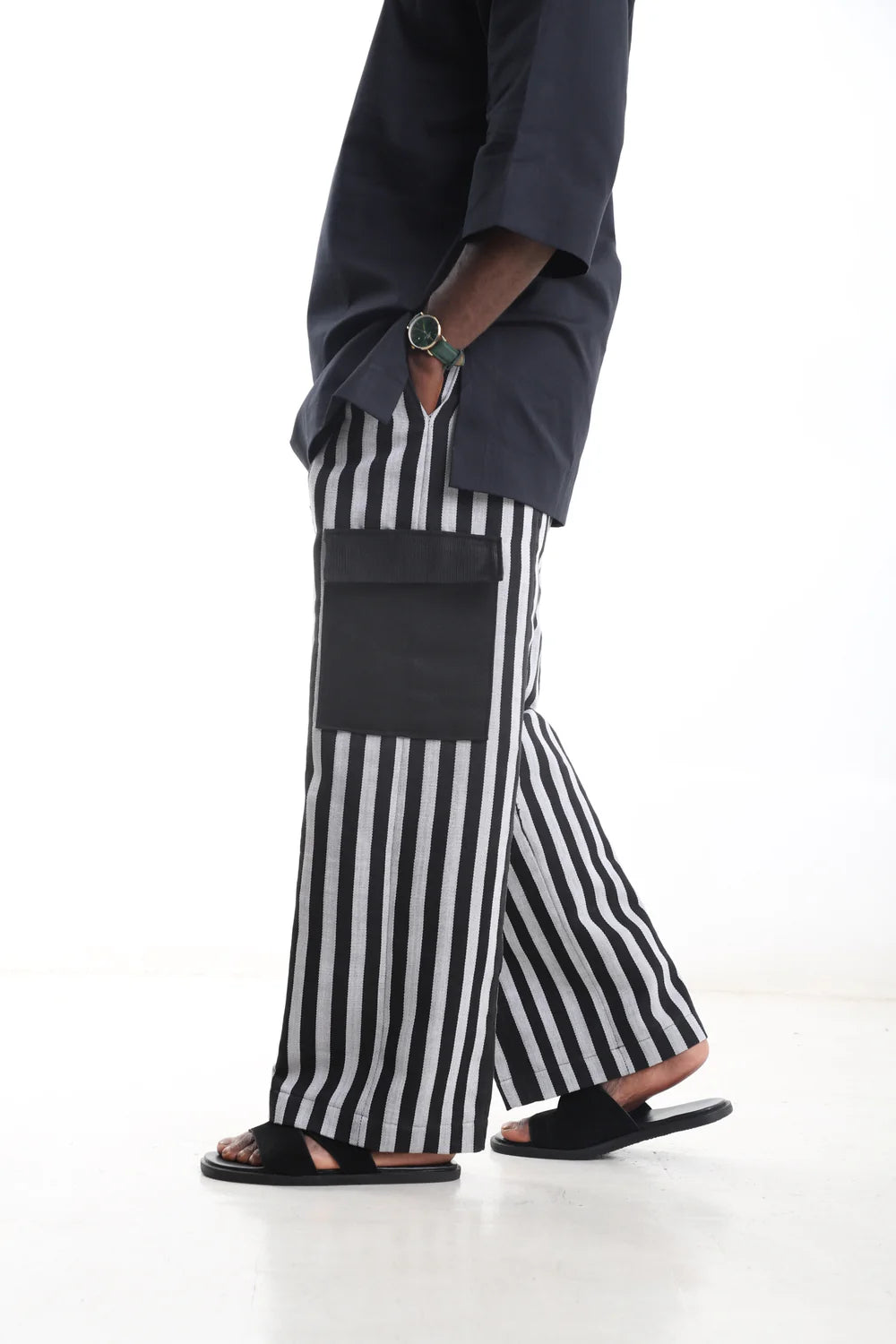 Aso-Oke Cargo Pants – Black Stripes