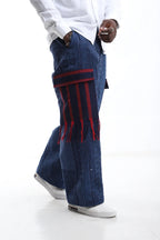 Aso-Oke Cargo Streetwear Pants – Blue and Red