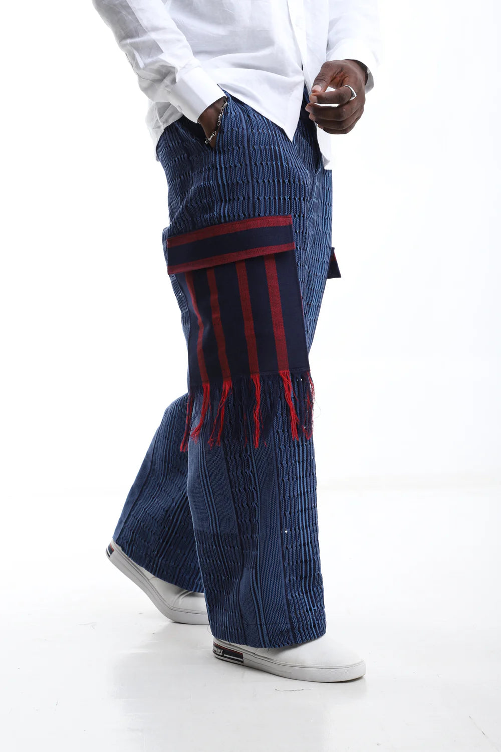 Aso-Oke Cargo Streetwear Pants – Blue and Red