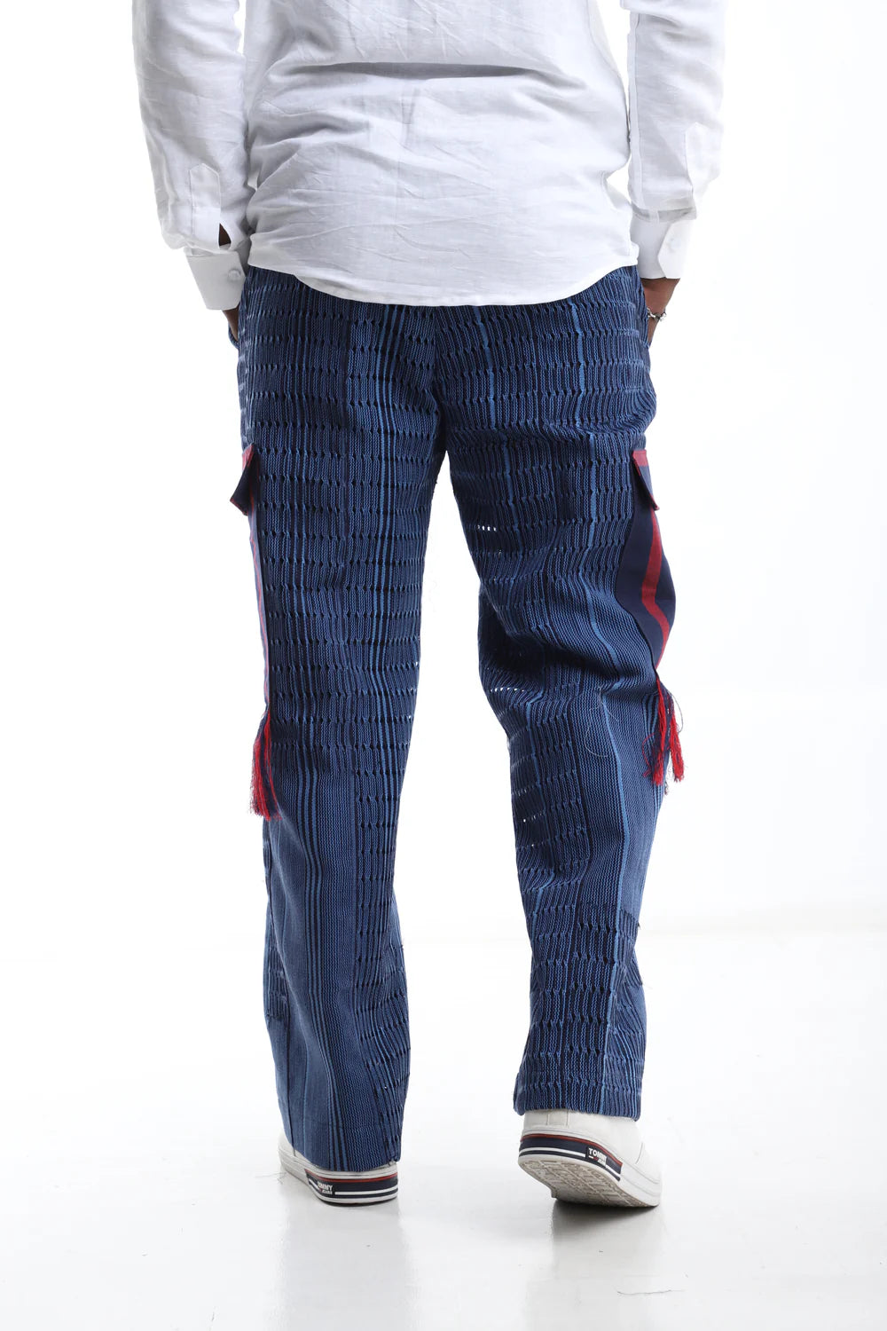 Aso-Oke Cargo Streetwear Pants – Blue and Red