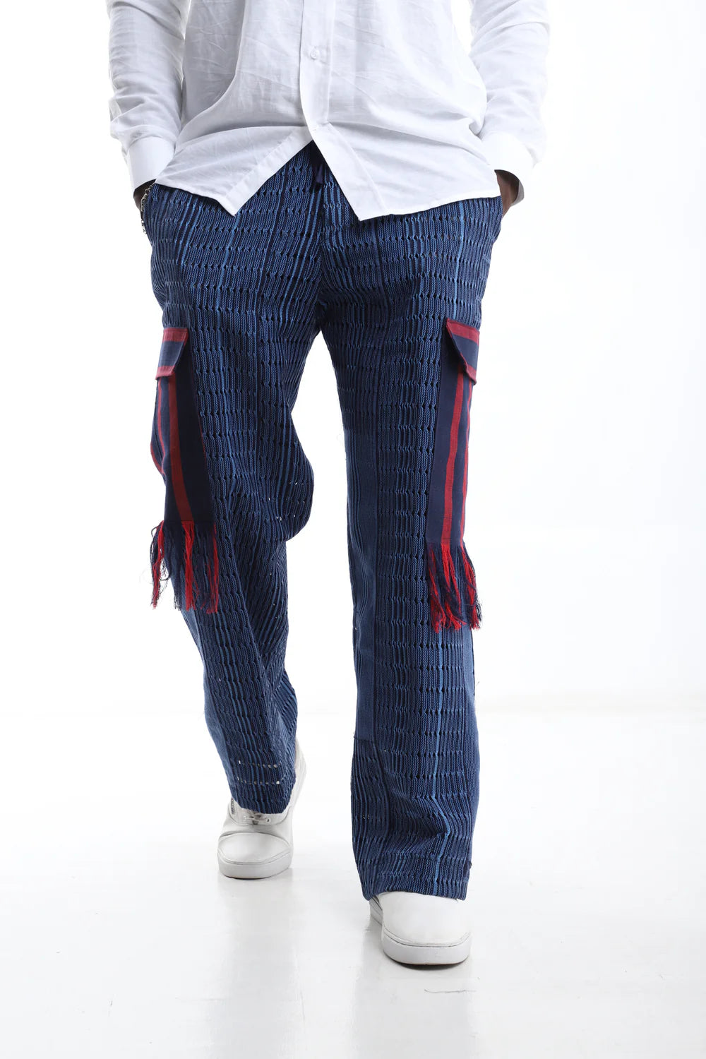 Aso-Oke Cargo Streetwear Pants – Blue and Red