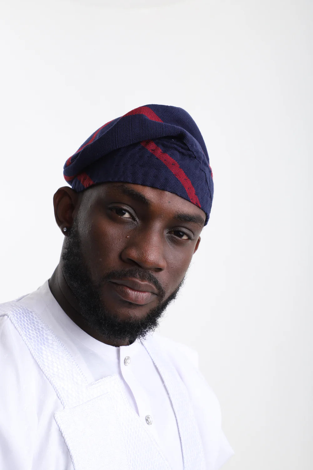 Aso-Oke Fila Cap- Navy & Red