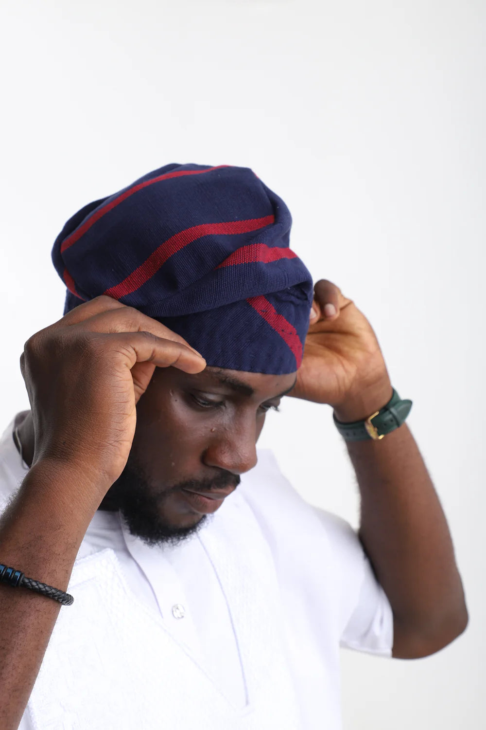 Aso-Oke Fila Cap- Navy & Red