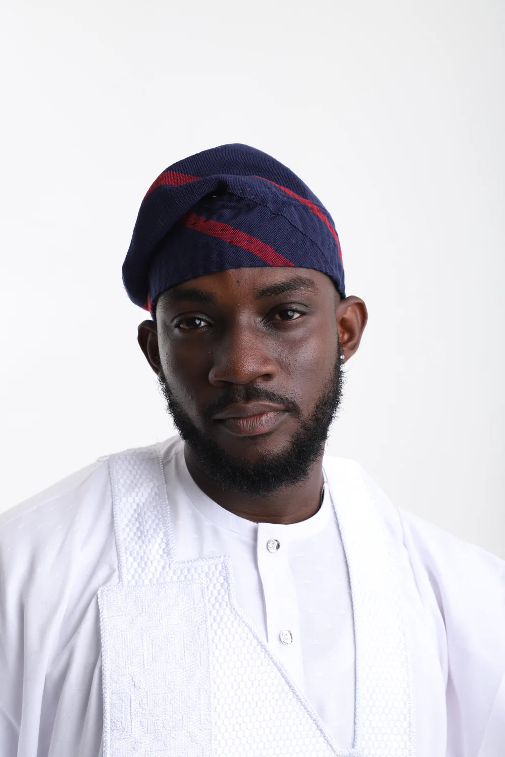 Aso-Oke Fila Cap- Navy & Red