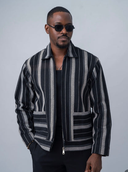 Men’s Striped Zip Jacket – Black & Grey
