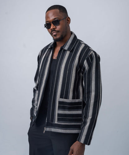 Men’s Striped Zip Jacket – Black & Grey