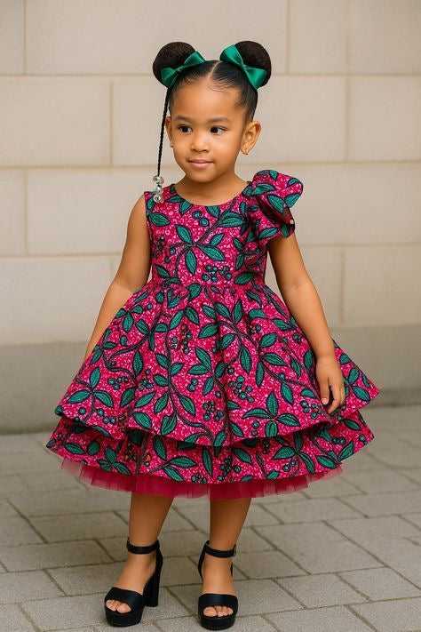 Girls Floral Layered Party Dress