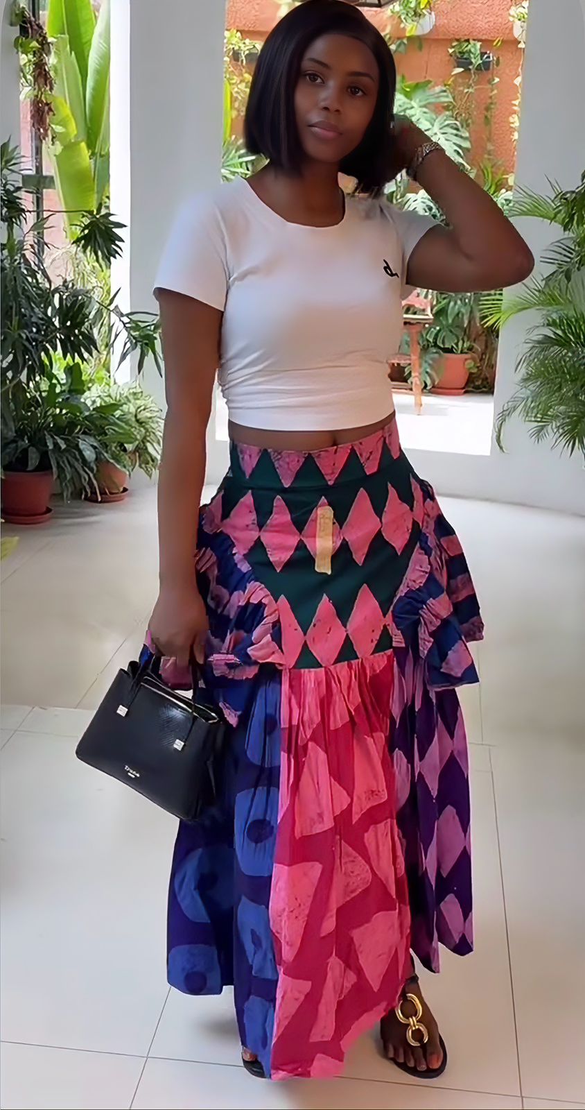 Adire Layered Skirt- Pink
