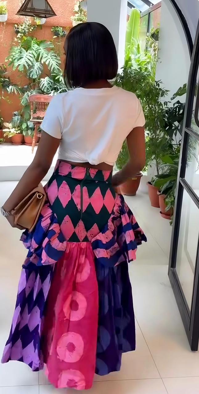 Adire Layered Skirt- Pink