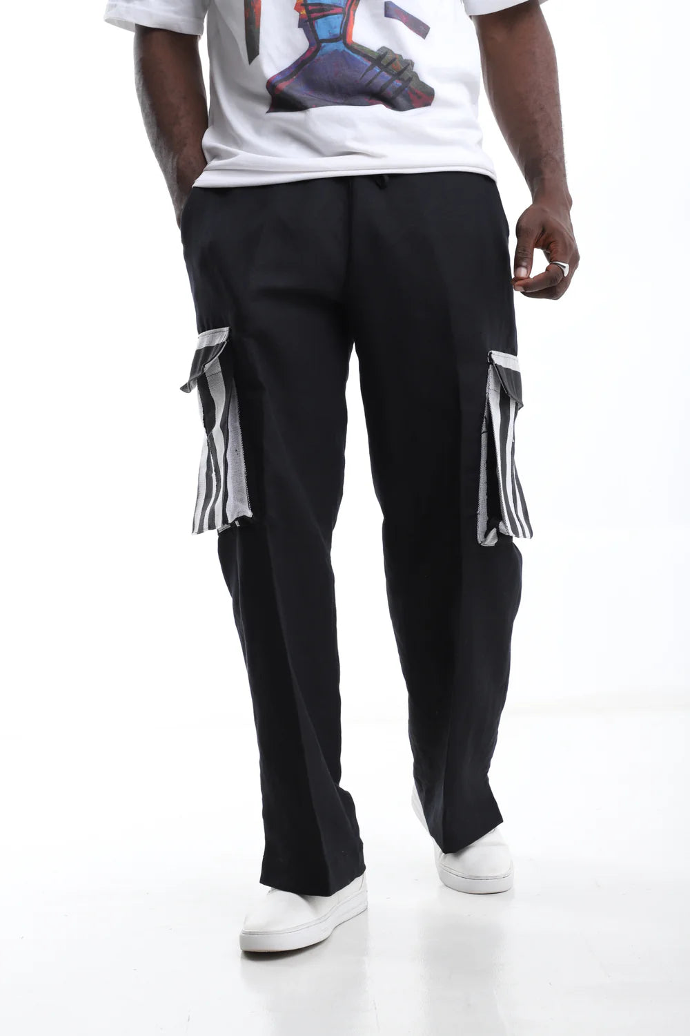 Linen and Asoke Cargo Pants- Black