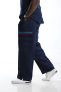 Linen and Aso-oke Cargo Pants- Navy Blue