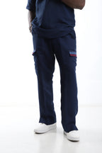Linen and Aso-oke Cargo Pants- Navy Blue