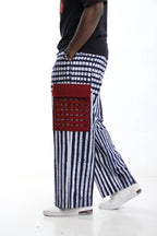 Adire Cargo Pants – Navy Stripes & Red