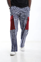 Adire Cargo Pants – Navy Stripes & Red